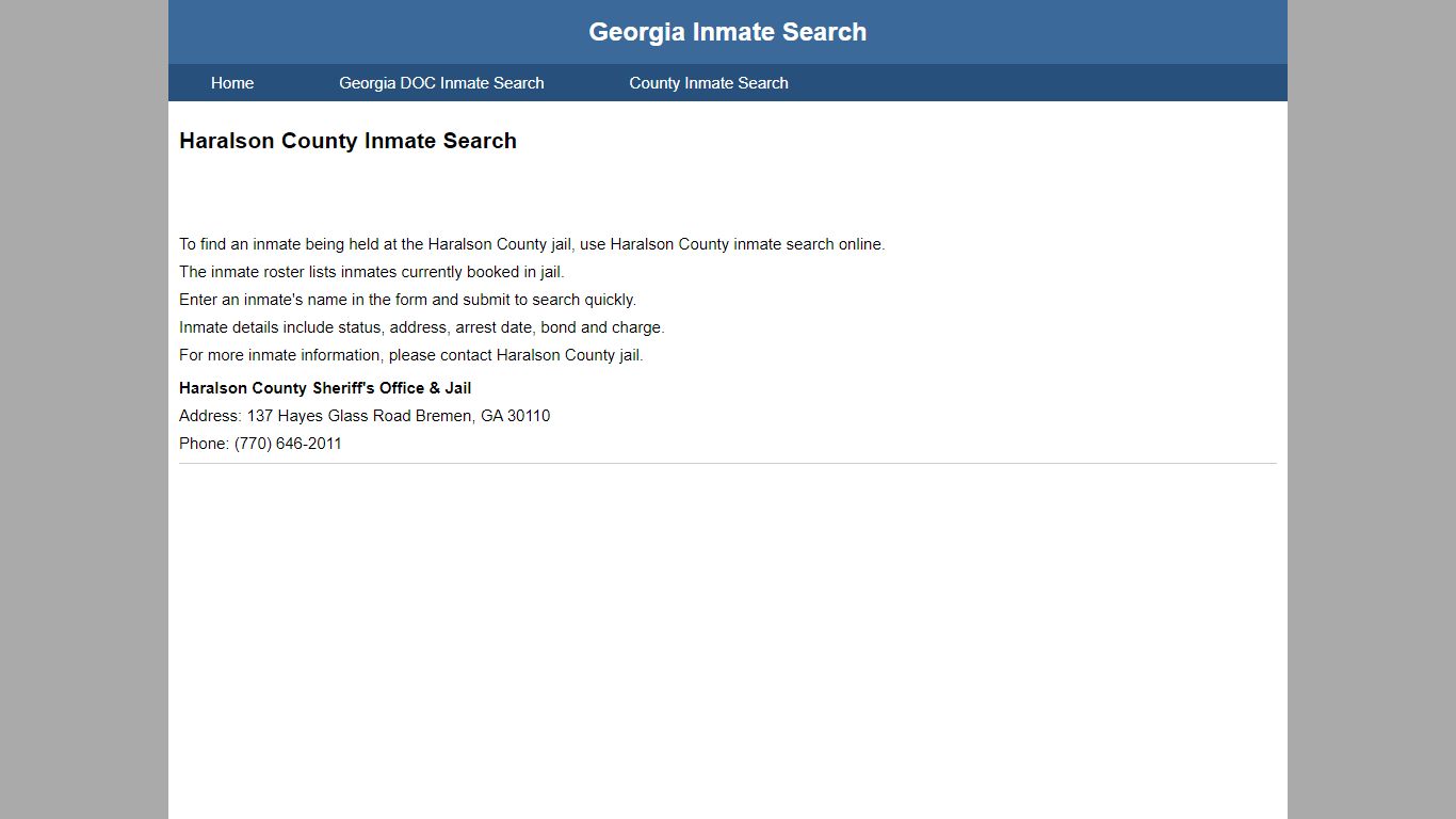 Haralson County Jail Inmate Search